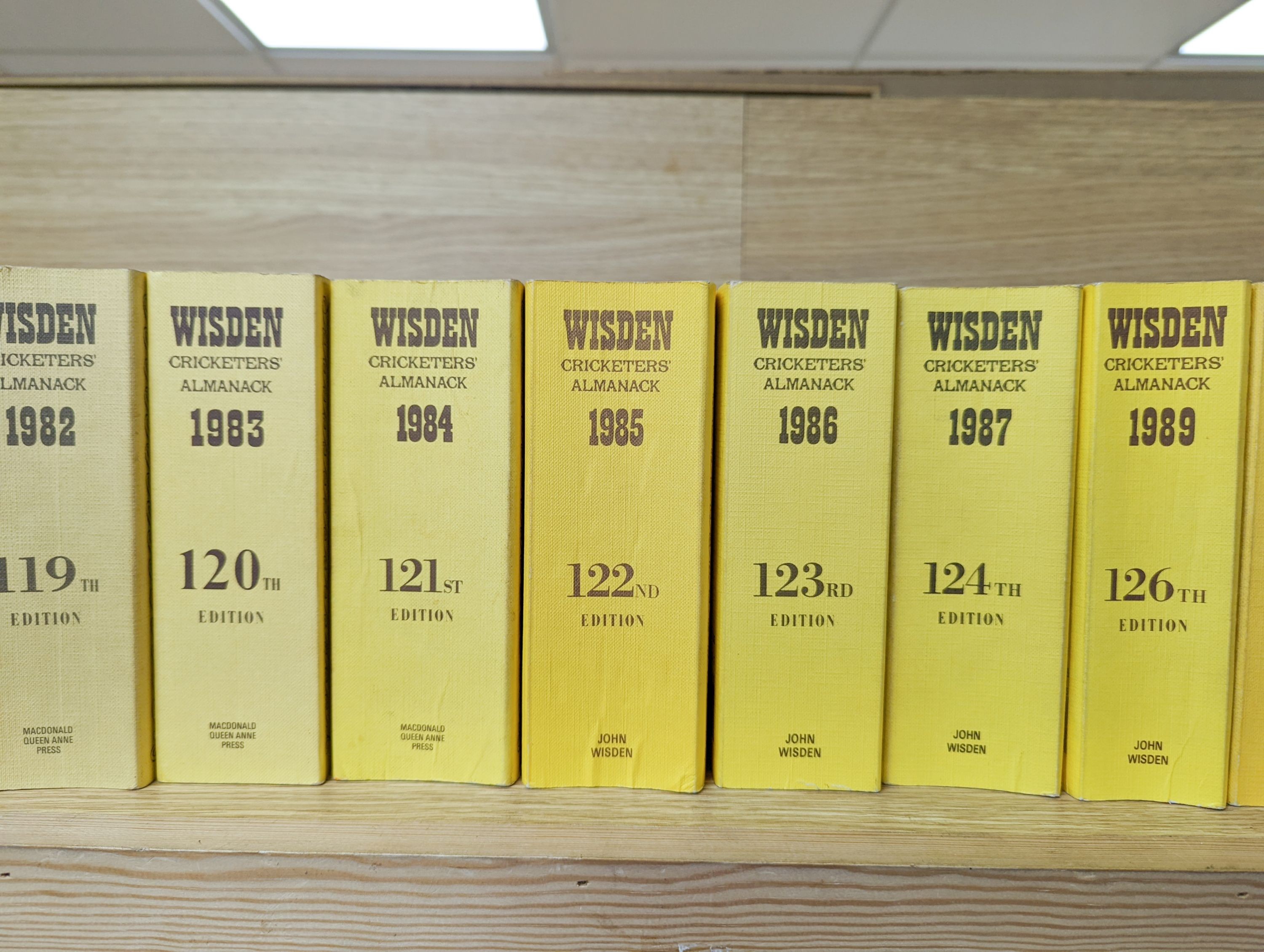 Wisdens Almanack, 73 volumes, 1947-1964, 1966-2020 and one other Wisden edition “On the Ashes”.